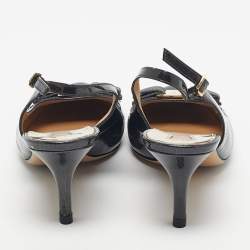 Pre Owned Salvatore Ferragamo Grey Patent Leather Vara Bow Slingback Pumps Size 38