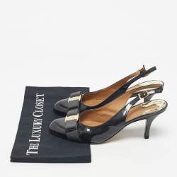 Pre Owned Salvatore Ferragamo Grey Patent Leather Vara Bow Slingback Pumps Size 38