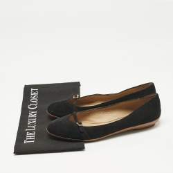 Pre Owned Salvatore Ferragamo Black Suede Audrey Ballet Flats Size 37.5