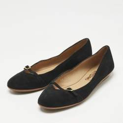 Pre Owned Salvatore Ferragamo Black Suede Audrey Ballet Flats Size 37.5