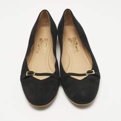 Pre Owned Salvatore Ferragamo Black Suede Audrey Ballet Flats Size 37.5