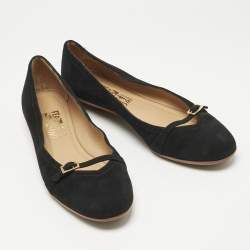Pre Owned Salvatore Ferragamo Black Suede Audrey Ballet Flats Size 37.5
