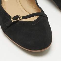Pre Owned Salvatore Ferragamo Black Suede Audrey Ballet Flats Size 37.5