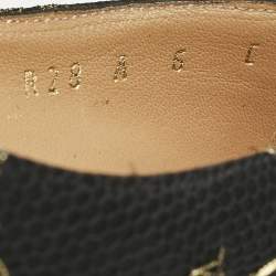 Pre Owned Salvatore Ferragamo Gold/Black Lace and Satin Talia Peep Toe Pumps Size 36.5