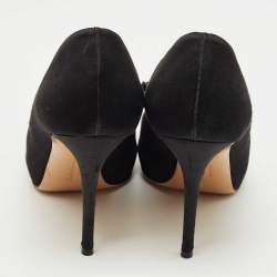 Pre Owned Salvatore Ferragamo Black Satin  Vara Bow Peep Toe Pumps Size 36.5