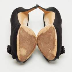 Pre Owned Salvatore Ferragamo Black Satin  Vara Bow Peep Toe Pumps Size 36.5