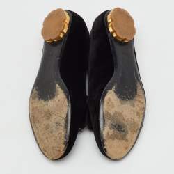Pre Owned Salvatore Ferragamo Black Velvet Bow Sarno Flower Heel Loafers Size 36
