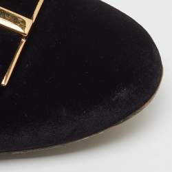 Pre Owned Salvatore Ferragamo Black Velvet Bow Sarno Flower Heel Loafers Size 36