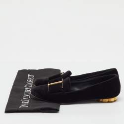 Pre Owned Salvatore Ferragamo Black Velvet Bow Sarno Flower Heel Loafers Size 36