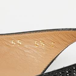 Pre Owned Salvatore Ferragamo Black Lizard Embossed Leather Vara Bow Slingback Pumps Size 37