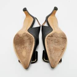 Pre Owned Salvatore Ferragamo Black Lizard Embossed Leather Vara Bow Slingback Pumps Size 37