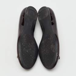 Pre Owned Salvatore Ferragamo Brown Leather Patent  Vara Bow Ballet Flats Size 37.5