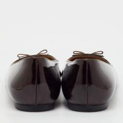 Pre Owned Salvatore Ferragamo Brown Leather Patent  Vara Bow Ballet Flats Size 37.5