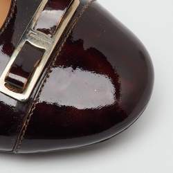 Pre Owned Salvatore Ferragamo Brown Leather Patent  Vara Bow Ballet Flats Size 37.5