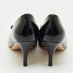 Pre Owned Salvatore Ferragamo Black Patent Leather Vara Bow Pumps Size 37.5