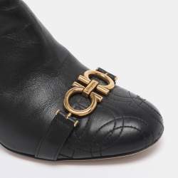 Pre Owned Salvatore Ferragamo Black Leather Lilla Mid Calf Boots Size 36