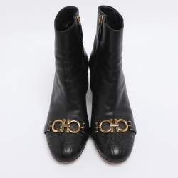 Pre Owned Salvatore Ferragamo Black Leather Lilla Mid Calf Boots Size 36