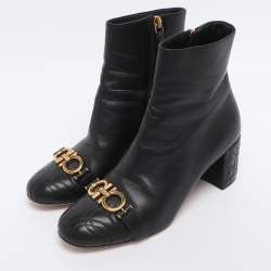 Pre Owned Salvatore Ferragamo Black Leather Lilla Mid Calf Boots Size 36