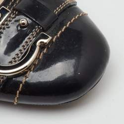 Pre Owned Salvatore Ferragamo Black Patent Leather Gancio Ballet Flats Size 38.5