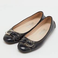 Pre Owned Salvatore Ferragamo Black Patent Leather Gancio Ballet Flats Size 38.5
