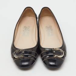 Pre Owned Salvatore Ferragamo Black Patent Leather Gancio Ballet Flats Size 38.5
