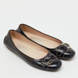 Pre Owned Salvatore Ferragamo Black Patent Leather Gancio Ballet Flats Size 38.5