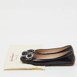 Pre Owned Salvatore Ferragamo Black Patent Leather Gancio Ballet Flats Size 38.5