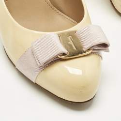 Pre Owned Salvatore Ferragamo Yellow Patent Leather Vara Bow Platform Pumps Size 38.5