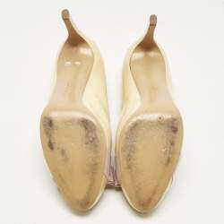 Pre Owned Salvatore Ferragamo Yellow Patent Leather Vara Bow Platform Pumps Size 38.5