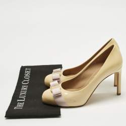 Pre Owned Salvatore Ferragamo Yellow Patent Leather Vara Bow Platform Pumps Size 38.5