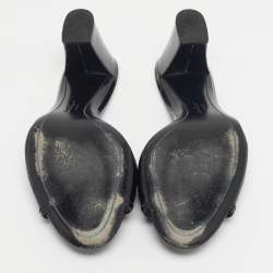 Pre Owned Salvatore Ferragamo Black Patent Leather Fringe Bow Slide Sandals Size 41