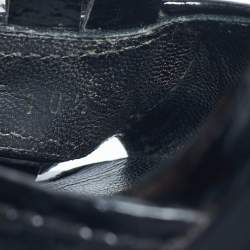 Pre Owned Salvatore Ferragamo Black Patent Leather Fringe Bow Slide Sandals Size 41