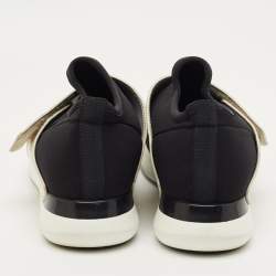 Pre Owned Salvatore Ferragamo Black/Gold Stretch Fabric and Leather Slip On Sneakers Size 41