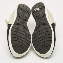 Pre Owned Salvatore Ferragamo Black/Gold Stretch Fabric and Leather Slip On Sneakers Size 41