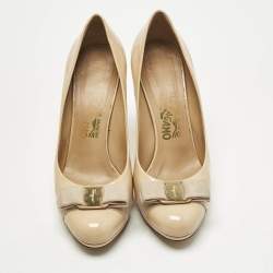 Pre Owned Salvatore Ferragamo Yellow Patent Leather Vara Bow Platform Pumps Size 38.5