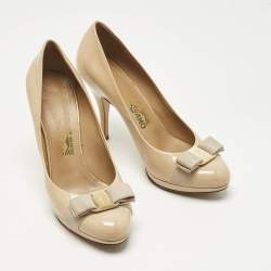 Pre Owned Salvatore Ferragamo Yellow Patent Leather Vara Bow Platform Pumps Size 38.5