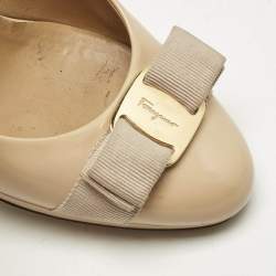 Pre Owned Salvatore Ferragamo Yellow Patent Leather Vara Bow Platform Pumps Size 38.5