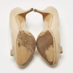 Pre Owned Salvatore Ferragamo Yellow Patent Leather Vara Bow Platform Pumps Size 38.5