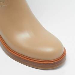 Pre Owned Salvatore Ferragamo Beige Leather Ornament Square Gancini  Knee Length Boots Size 37.5