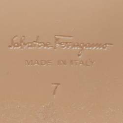 Pre Owned Salvatore Ferragamo Beige Leather Ornament Square Gancini  Knee Length Boots Size 37.5