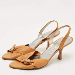 Pre Owned Salvatore Ferragamo Brown Leather Slingback Sandals Size 40.5