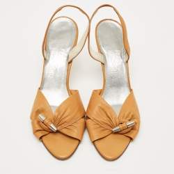 Pre Owned Salvatore Ferragamo Brown Leather Slingback Sandals Size 40.5