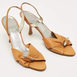 Pre Owned Salvatore Ferragamo Brown Leather Slingback Sandals Size 40.5