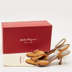 Pre Owned Salvatore Ferragamo Brown Leather Slingback Sandals Size 40.5