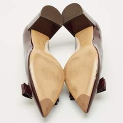 Pre Owned Salvatore Ferragamo Burgundy Patent Leather Vara Bow Block Heel Pumps Size 39.5         