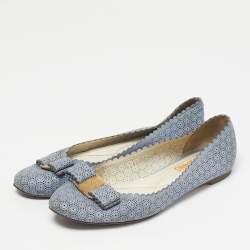 Pre Owned Salvatore Ferragamo Light Blue Laser Cut Leather Varina Ballet Flats Size 37.5