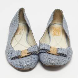 Pre Owned Salvatore Ferragamo Light Blue Laser Cut Leather Varina Ballet Flats Size 37.5