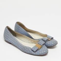 Pre Owned Salvatore Ferragamo Light Blue Laser Cut Leather Varina Ballet Flats Size 37.5