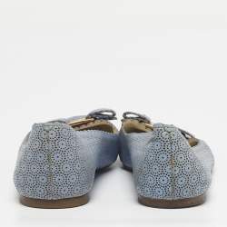 Pre Owned Salvatore Ferragamo Light Blue Laser Cut Leather Varina Ballet Flats Size 37.5