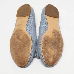 Pre Owned Salvatore Ferragamo Light Blue Laser Cut Leather Varina Ballet Flats Size 37.5